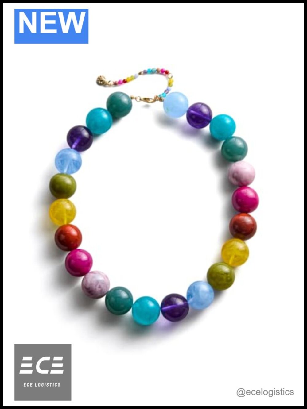 Gold-Plated Semi-Precious Beaded Necklace Oversized Resin Statement